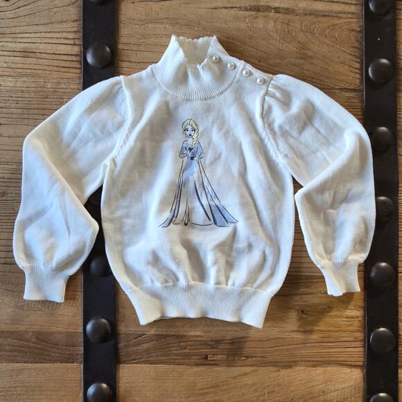 Janie and Jack Frozen Elsa Cream Mock Neck Peal Button Sweater sz 3 - Picture 1 of 5